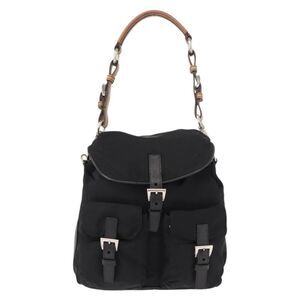 Prada Double Pocket Drawstring Tessuto Black Nylon Shoulder Bag Bag
